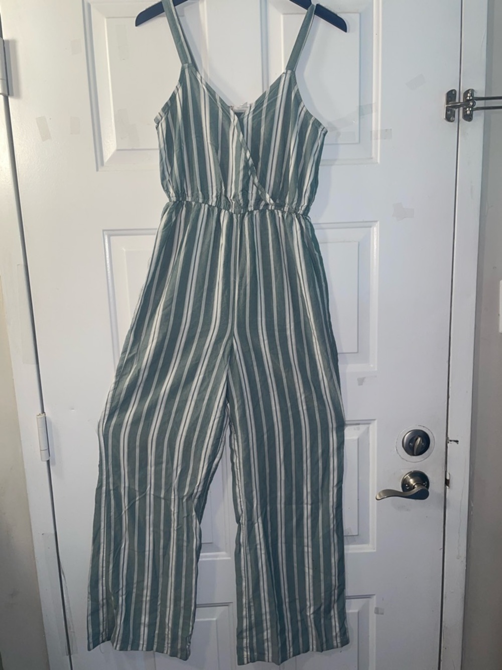 Pink Rose Green and White Striped Wide-Leg Jumpsuit